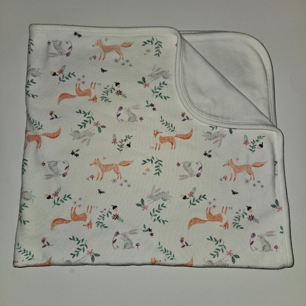 Spencer Jaclyn Smith Baby Blanket Woodland Fox Bunny Leaves Organic Cotton 26x28